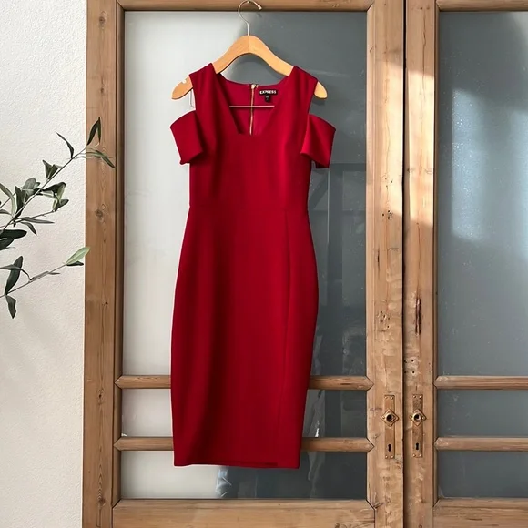 Express | Dresses | Express Size Red Knee Length Cold Shoulder Sheath Dress Gold Exposed Zipper | Poshmark Express | Dresses | Express Size Red Knee Length Cold Shoulder Sheath Dress Gold Exposed Zipper | Poshmark
